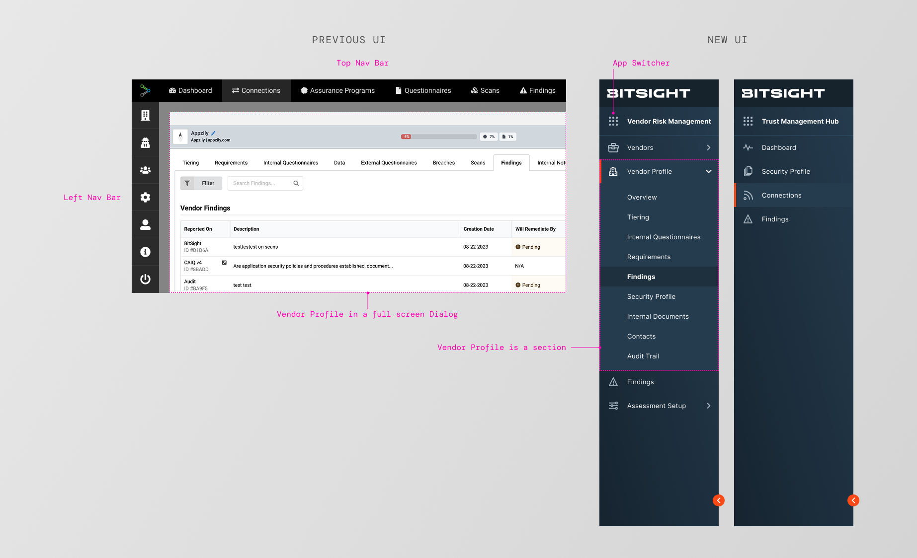 Navigation and vendor profile — Before and After